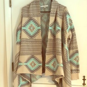Tan and Teal Cute and Cozy Cardigan